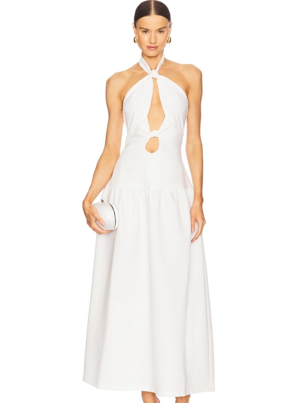 White Halter Cutout Maxi Dress